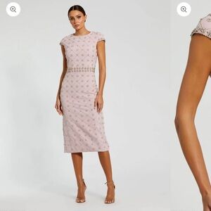 Mac Duggal Pink Hand Embellished High Neck Midi Dress